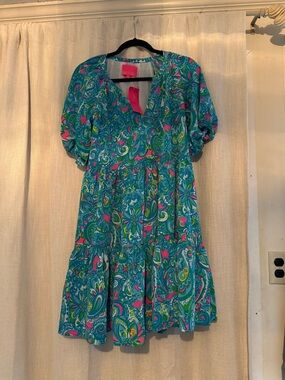 Lilly Pulitzer Shannon short-sleeve dress blue "Hey Gull Friend" NWT Size M